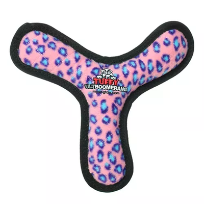 Tuffy Ultimate Boomerang Dog Toy – Large Pink Leopard Interactive Toy