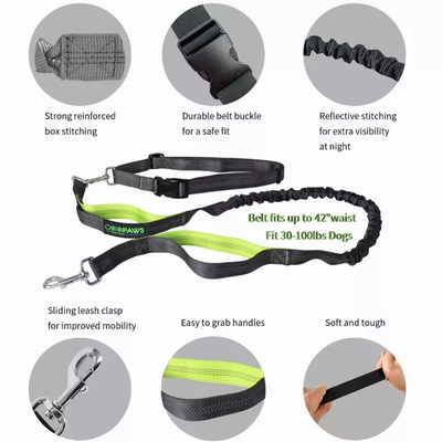JESPET Hands Free Dog Leash – Reflective Bungee Leash for Running, Grey