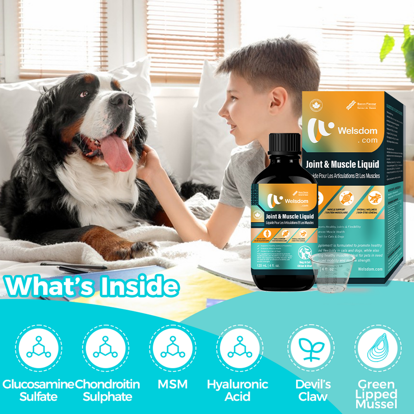 Welsdom Joint & Muscle Support Liquid Supplement for Cats & Dogs - 120mL