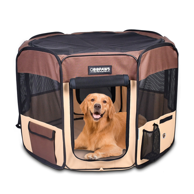 JESPET 61" Portable Soft Pet Playpen | 8-Panel Exercise Pen – Coffee