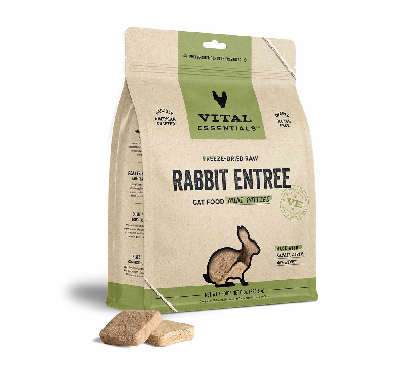 Vital Essentials(R) Freeze-Dried Raw Rabbit Entree Cat Food Mini Patties 8 oz