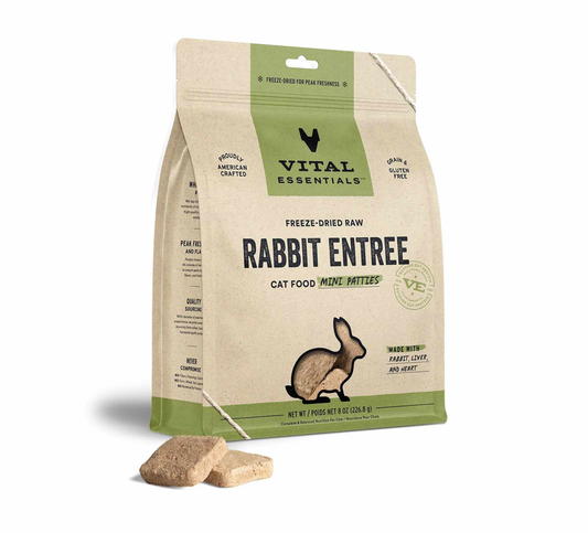 Vital Essentials(R) Freeze-Dried Raw Rabbit Entree Cat Food Mini Patties 8 oz