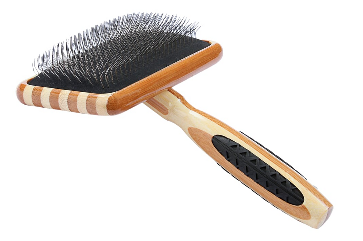 Bass Brushes- De-matting Pet Brush Slicker Style, Large, Striped Bamboo