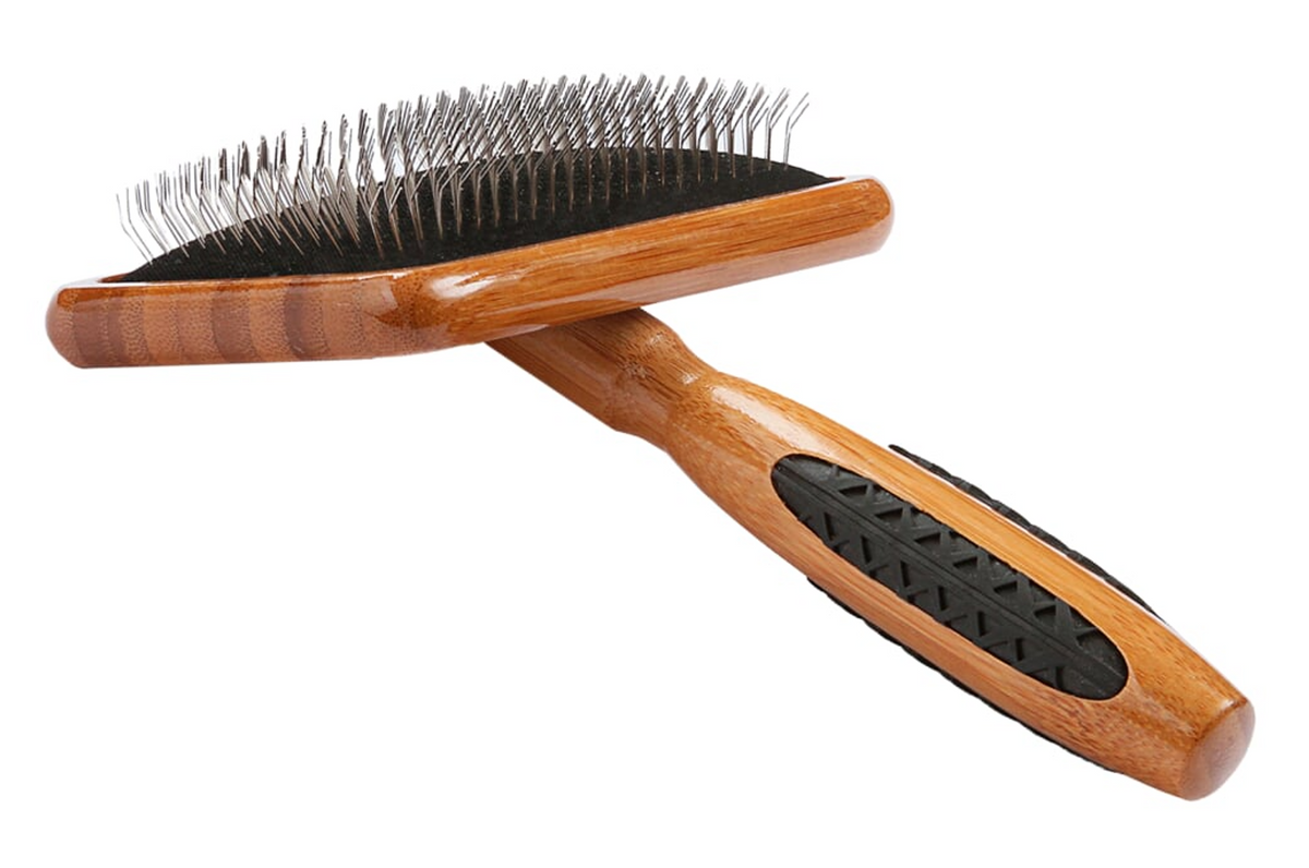 Bass Brushes- De-matting Pet Brush Slicker Style, Large, Dark Bamboo