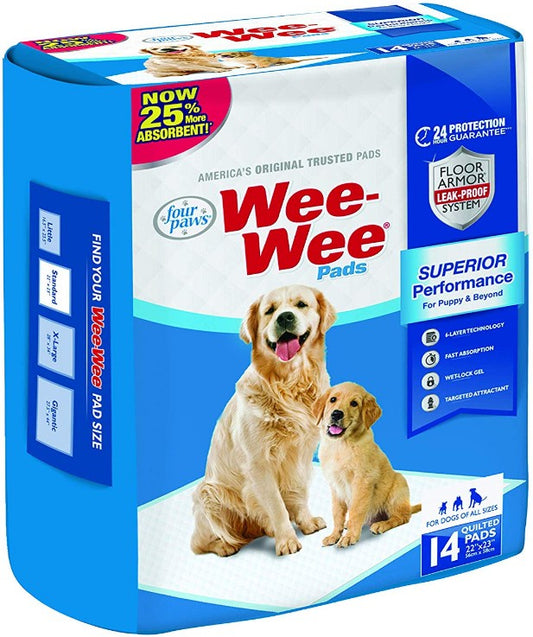 Four Paws Wee Wee Pads Floor Armor Leak-Proof System Dogs/Puppies 14 ct