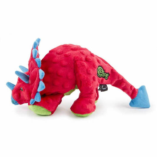 goDog Dino Triceratops w/Chew Guard Plush Dog Toy Red, Large