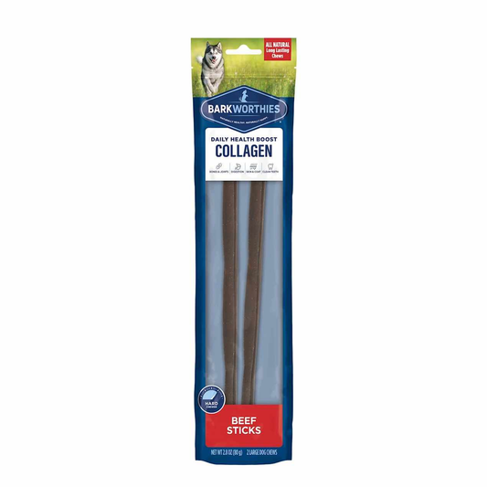 Barkworthies Collagen Beef Sticks Plain 12" 2pk