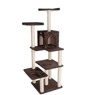 GleePet 66-Inch Cat Tree – 4-Level Faux Fur Tower with Playhouse, Brown