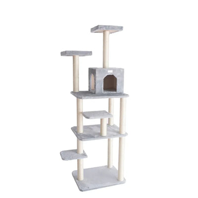 GleePet 74-Inch Multi-Level Cat Tree with Condo and Perches – Silver Gray