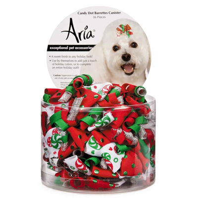 Aria Candy Dot Holiday Pet Hair Barrettes – 36pc Canister by Pet Edge