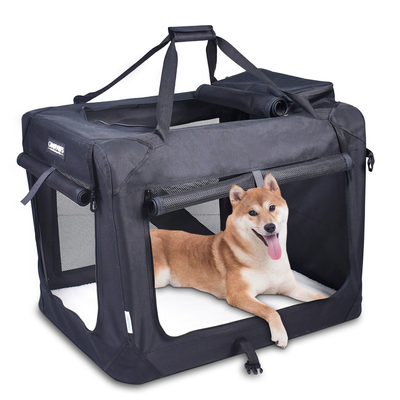Jespet Soft Sided Pet Crate | 3-Door Folding Dog Carrier, Black, 30"L