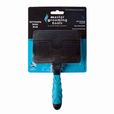 Pet Edge MGT Self-Cleaning Slicker Brush for Dog Grooming – Blue, Large