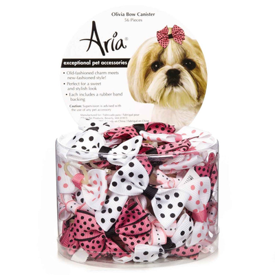Aria Olivia Polka Dot Grosgrain Dog Bows – 56 Piece Canister by Pet Edge