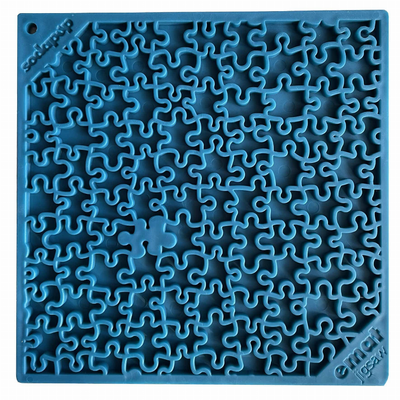 SodaPup Jigsaw Design eMat Enrichment Lick Mat for Dogs, Blue – 8x8"