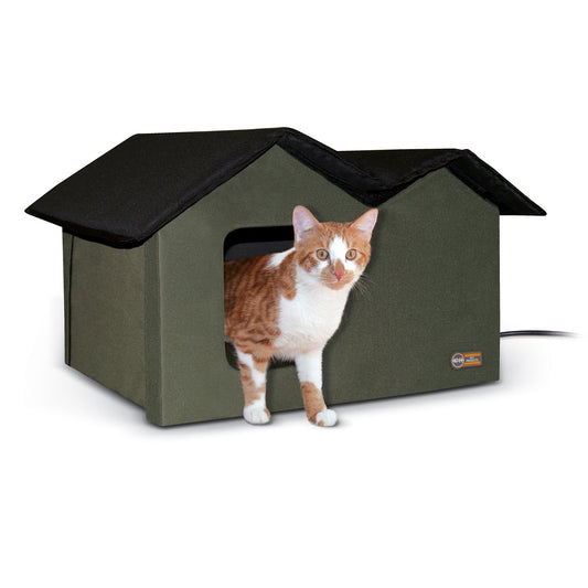 K&H Pet Products Heated Outdoor Kitty House Extra Wide Olive / Black