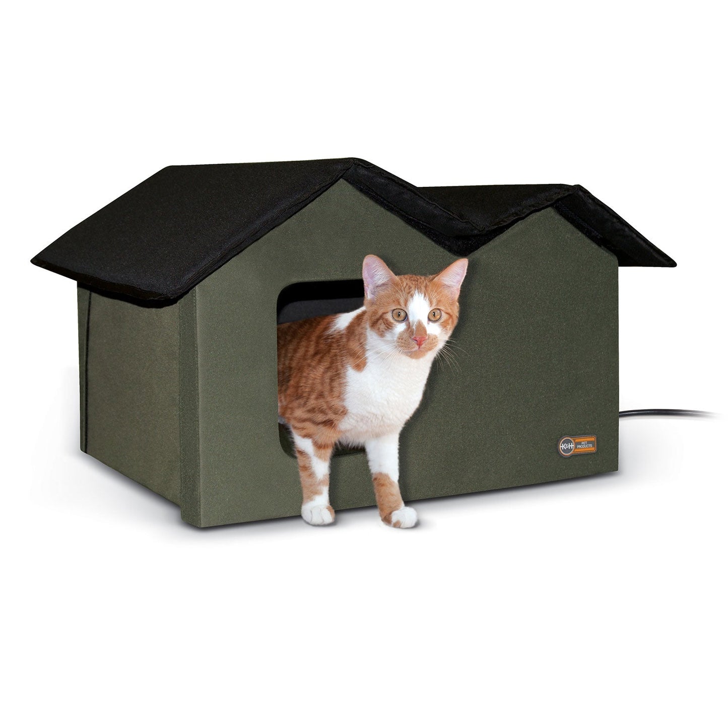 K&H Pet Products Extra Wide Heated Outdoor Kitty House – Olive/Black