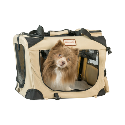 Armarkat Soft Dog Crate | Foldable Pet Travel Carrier - Beige, 20"
