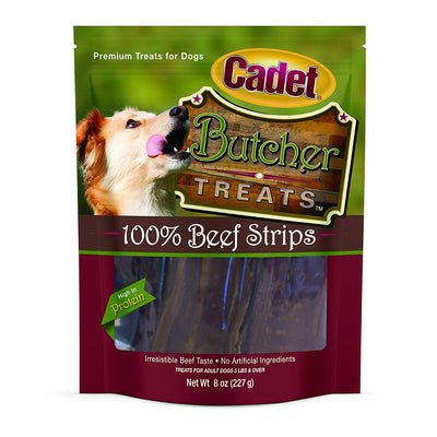 Cadet Beef Strips Natural Dog Chews – High Protein Beef Esophagus, 8 oz