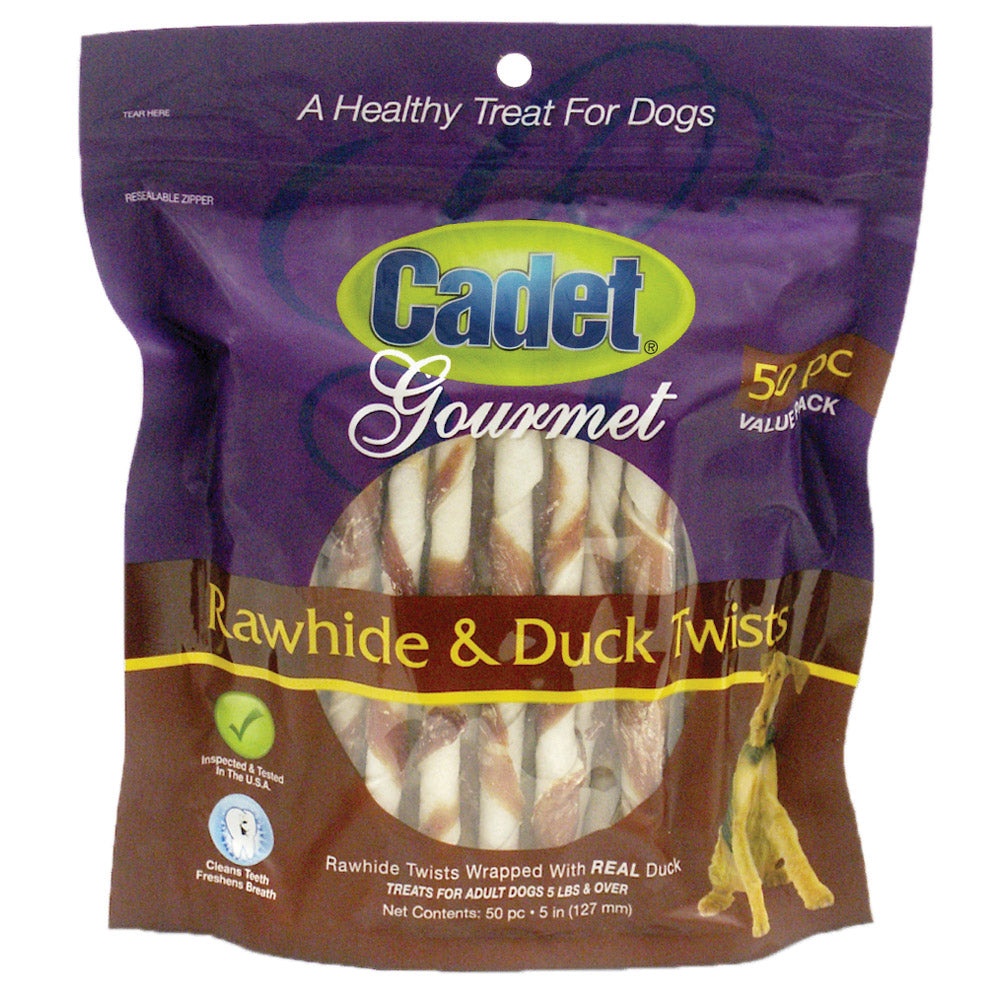 Cadet Duck and Rawhide Twist Dog Treats - Premium Gourmet 50 Pack