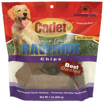 Cadet Beef Basted Rawhide Chips – Natural Dog Chews, 1 Pound Bag