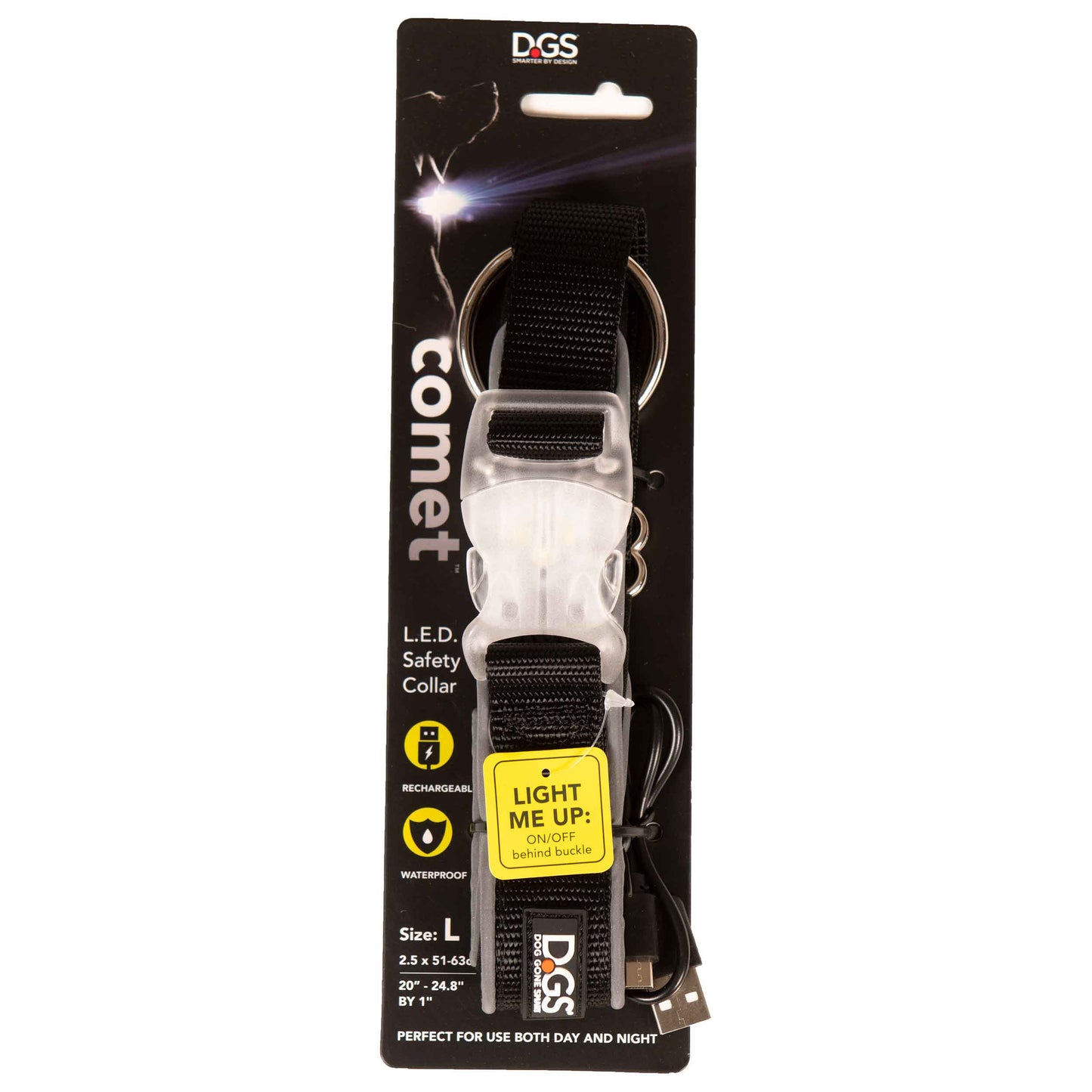 DGS Comet LED Light Up Dog Collar – Large Black USB Rechargeable