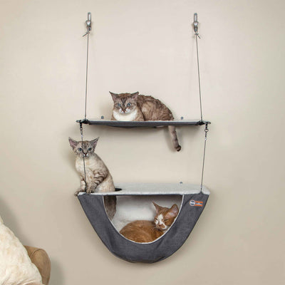 K&H Pet Products Wall Mount Double Cat Shelf & Hammock - Gray Steel