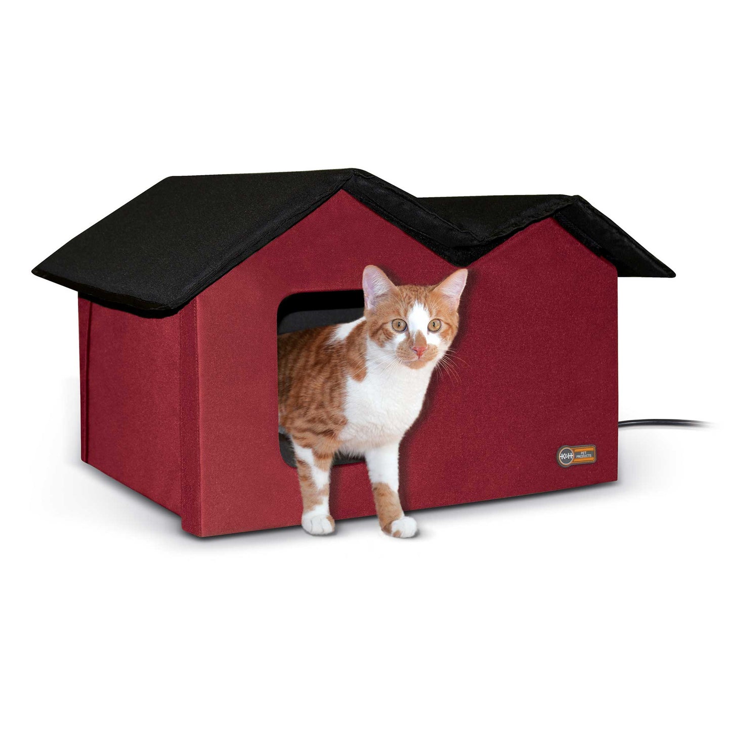 K&H Pet Products Outdoor Heated Extra-Wide Kitty House – Red Nylon