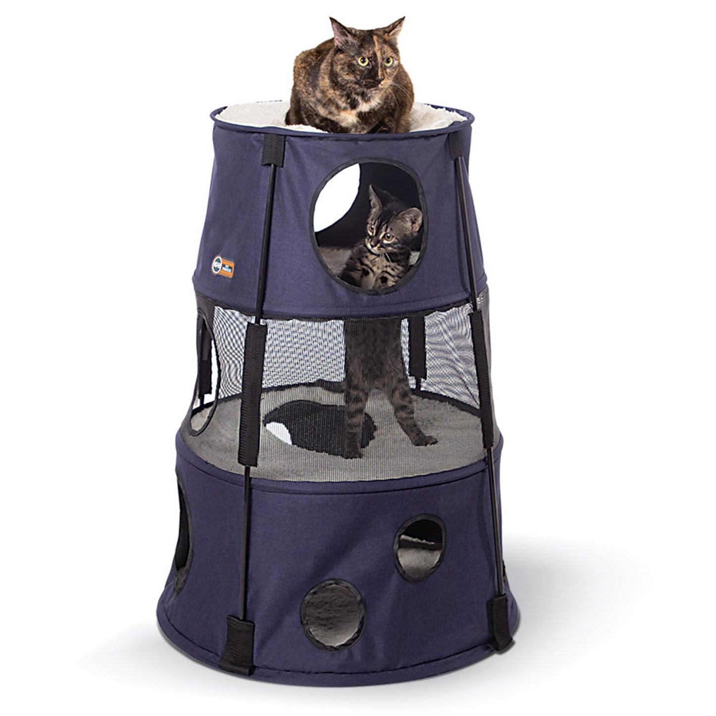 K&H Pet Products Kitty Tower – 3-Level Cat Tree in Dark Denim Oxford