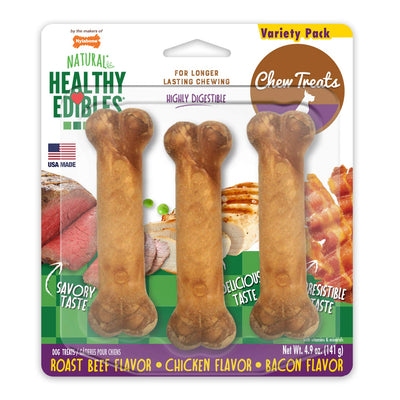 Nylabone Healthy Edibles Dog Treats – Roast Beef, Chicken & Bacon, 3ct