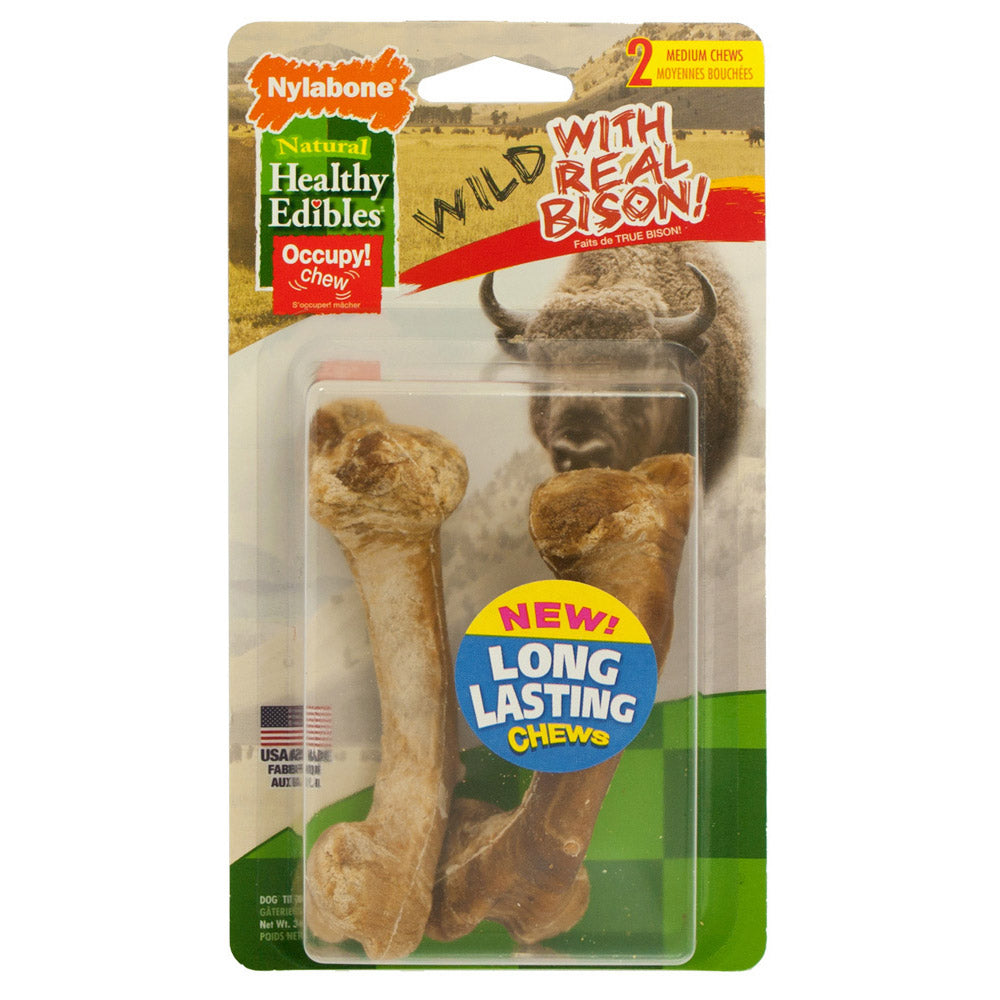 Nylabone Healthy Edibles Wild Bison Dog Treats - Medium, 2 Count