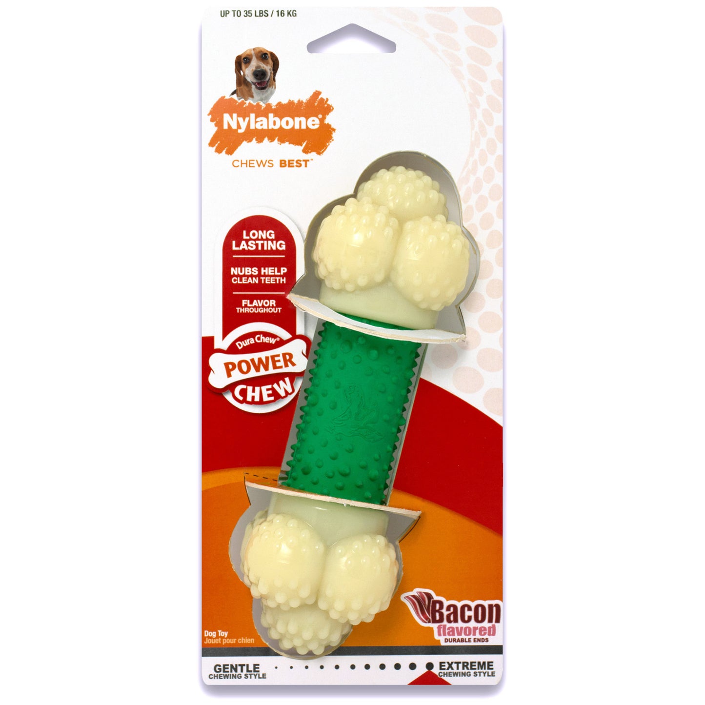 Nylabone Dura Chew Double Action Dental Dog Toy – Bacon Flavor, Wolf