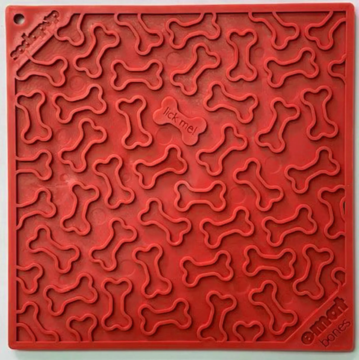 SodaPup Bones Design Dog Lick Mat – Red Silicone Pet Enrichment Toy