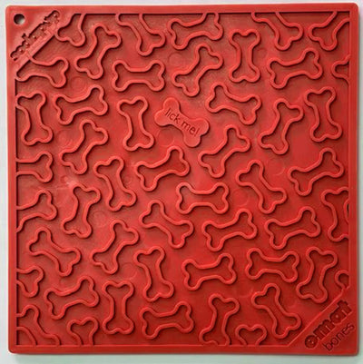 SodaPup Bones Design Dog Lick Mat – Red Silicone Pet Enrichment Toy