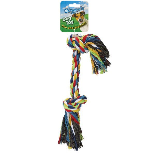 DiGuardian Gearer's Md Multi-Colored Rope Toy with two knots and frayed ends.