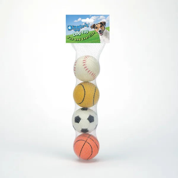 Digger's Rubber Sports Balls 4-Pack – Durable Fetch Toys for Dogs