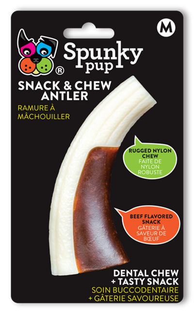 Spunky Pup Snack & Chew Antler Dog Toy – Beef Flavored Nylon, Medium