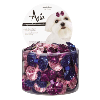 Aria Sequin Dog Bows – 100-Count Canister of Sparkling Pet Accessories
