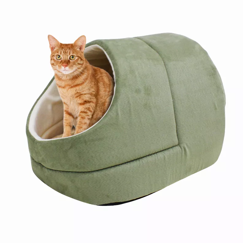 GOOPAWS Cat Cave for Cat and Warming Burrow Cat Bed, 18" x14" x12", Sage Green