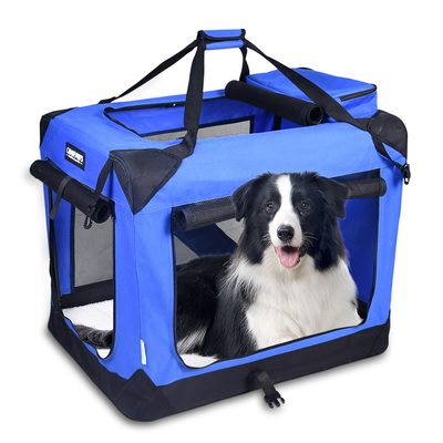 Jespet 3-Door Soft Sided Folding Pet Crate - 36 Inch Blue Carrier