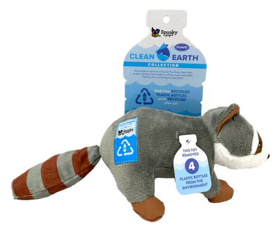 Spunky Pup Clean Earth Raccoon Plush Dog Toy | 100% Recycled - Large