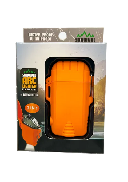 Survival Electric Arc Lighter W/LED+ Solar Panel Power Bank, ORANGE
