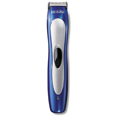 Andis ProClip Ion Cordless Trimmer in blue with silver accents and a black power button.
