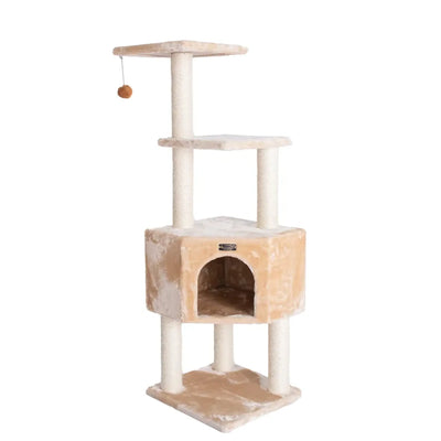 Armarkat 48" Real Wood 3-Level Cat Tower with Condo - Beige Faux Fur