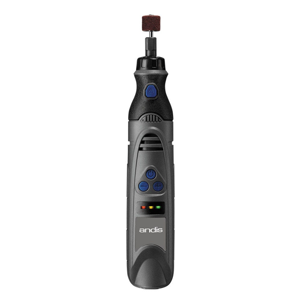 Andis rechargeable dog nail grinder with USB charging and 6 speeds.