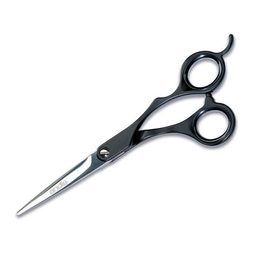 Andis Offset Straight Shear 6.25In with black handles and silver blades.