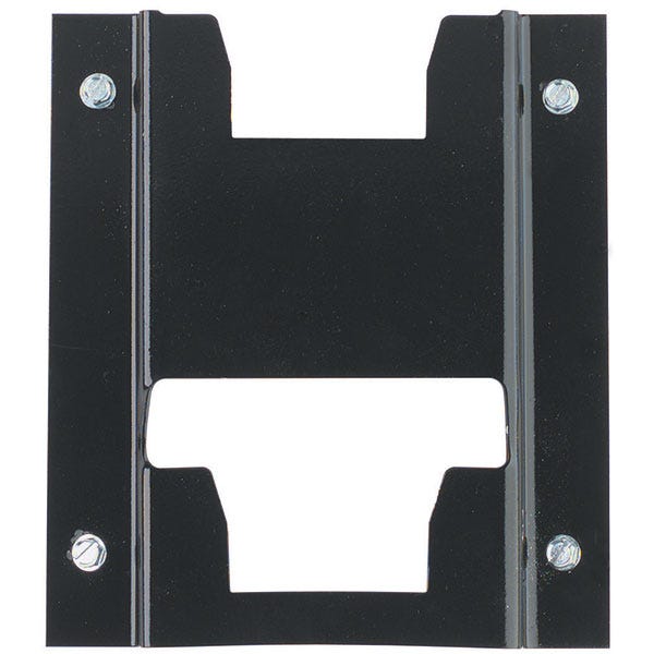Black metal bracket with cutouts, designed to mount pet dryers.