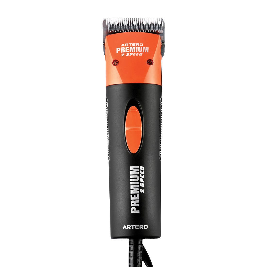Artero Premium 2 Speed orange and black dog grooming clipper with silver blades.