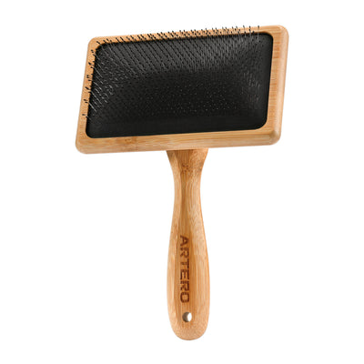 Large bamboo slicker brush with black pins and Air Cushion system for dogs and cats.
