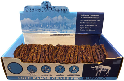 Canine Caviar Braided Buffalo Stix Dog Treats - 12 Inch, 30 Count