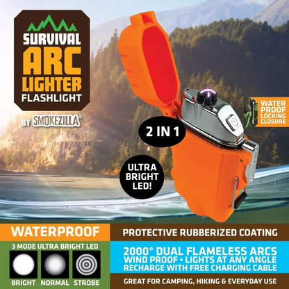 Survival Electric Arc Lighter with Flashlights, ORANGE